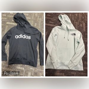 NorthFace sweatshirt Light Green (Sz Small) & Black Adidas Hoodie (Sz Med)